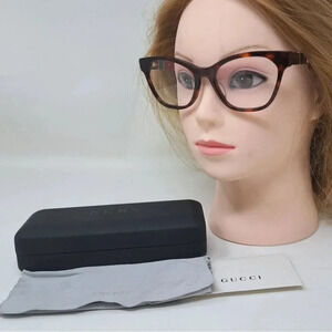 NWT Gucci Women's Eye Glasses  Frames Cat Eye Dark Havana Gold GG0600O 54-18-140